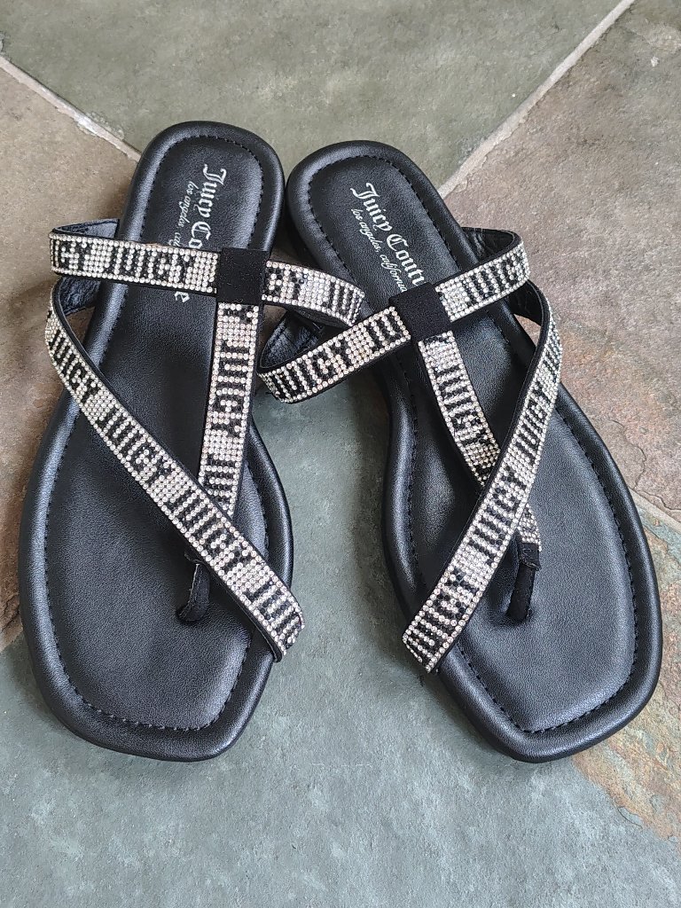 Juicy Couture Black Rhinestone Sandals Slippers